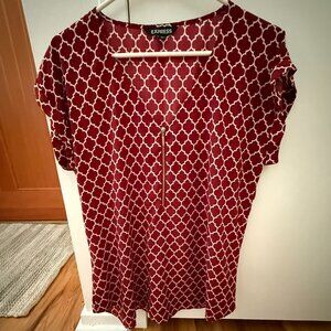 Express Dark Red Cap Sleeve V-Neck Blouse with Zipper ~ Size Large